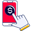 icono celular con mano dando tap