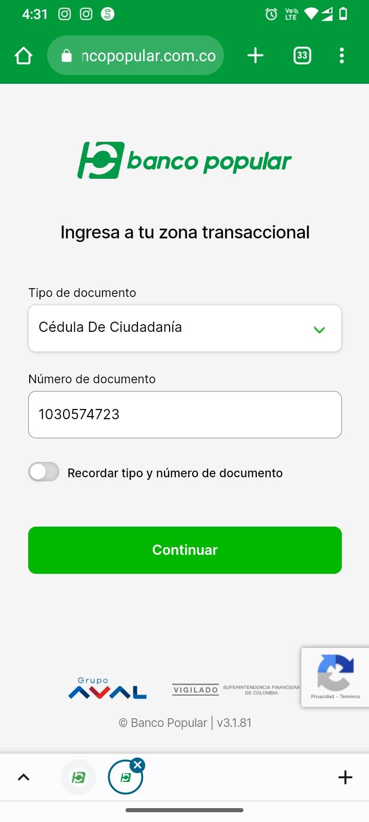 Imagen de un formulario para ingreso al portal transaccional