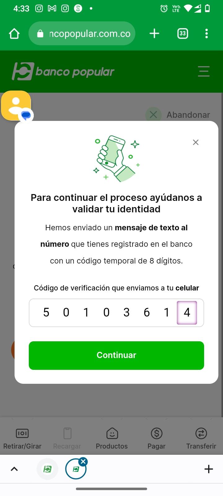 Imagen de código de validación del aplicativo