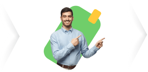 hombre joven sonriendo y senalando con su dedo indice