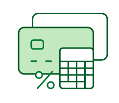 Icono de tarjetas de compras y una calculadora