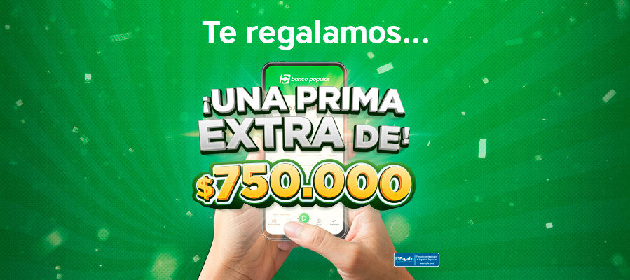 Manos sosteniendo celular y textos de prima de 750.000