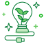 Icono verde planta con dos hojas y bombillo