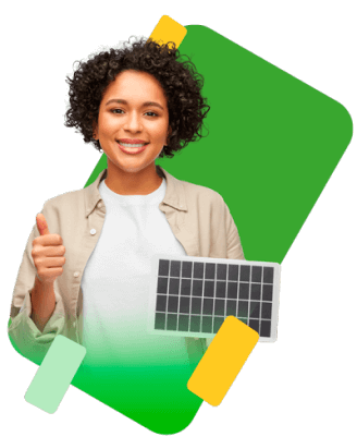 Hombre mediana edad sosteniendo un panel solar con su hija
