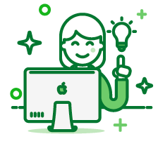 Ícono mujer trabajando en su computador teniendo una idea