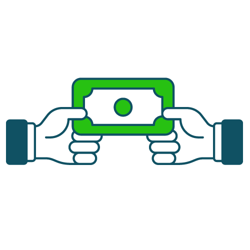 Icono manos pagando dinero de retencíón