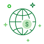 icono planeta con simbolo dolar
