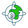 icono planeta con simbolo dolar