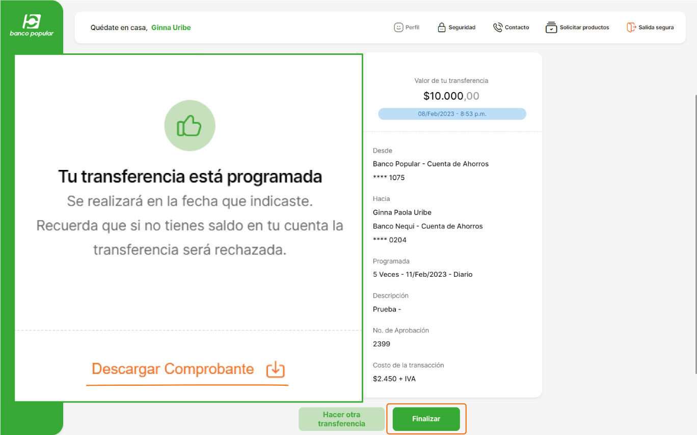 Imagen del dashboard del aplicativo