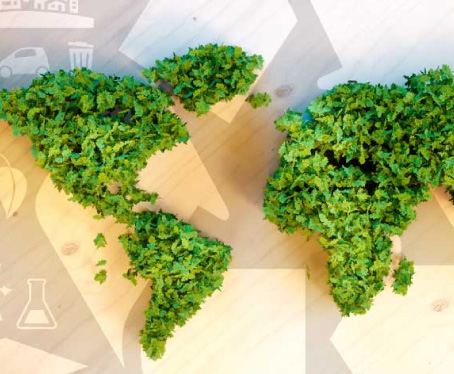 Mapa de America verde contruido con plantas