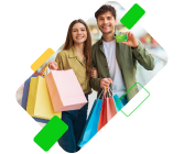 Pareja con bolsas de compras y tarjeta de crédito banco Popular