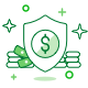 Icono escudo protegiendo dinero en forma de billetes en la parte posterior