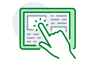 Icono de tablet con noticias y una mano navegando