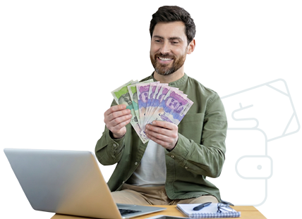 hombree sonriendo mientras cuenta sus dinero , COP