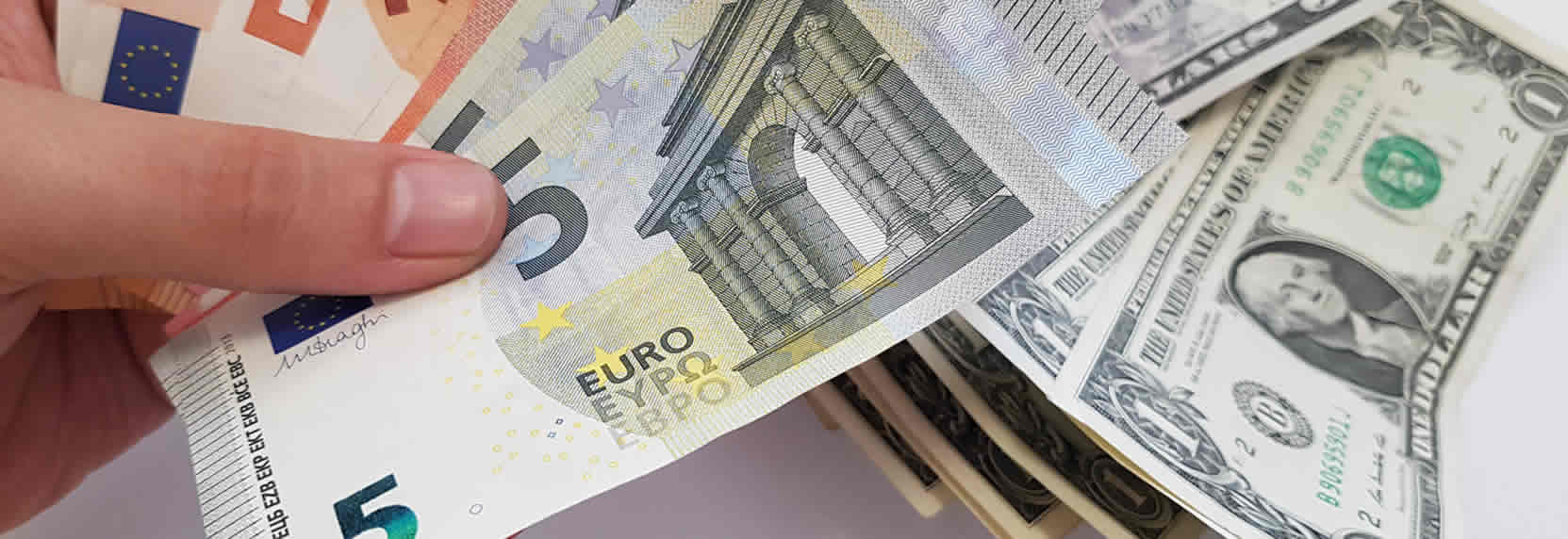 Una mano con euros y dolares