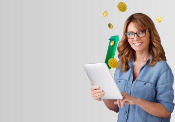 Mujer feliz con tablet en sus manos