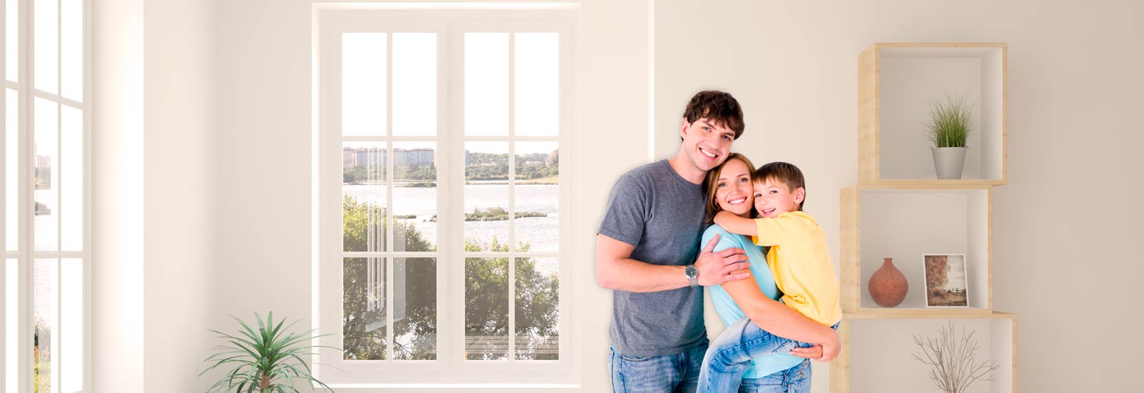 Familia feliz en la sala de su casa